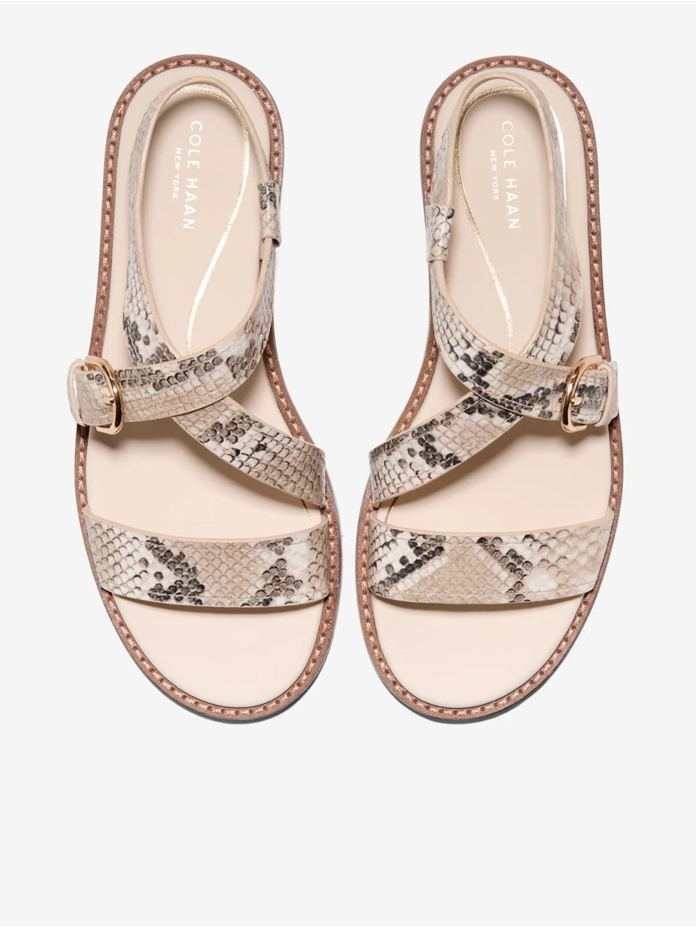 Cole Haan Snake-Print Cross-Strap Sandals in Beige and Black